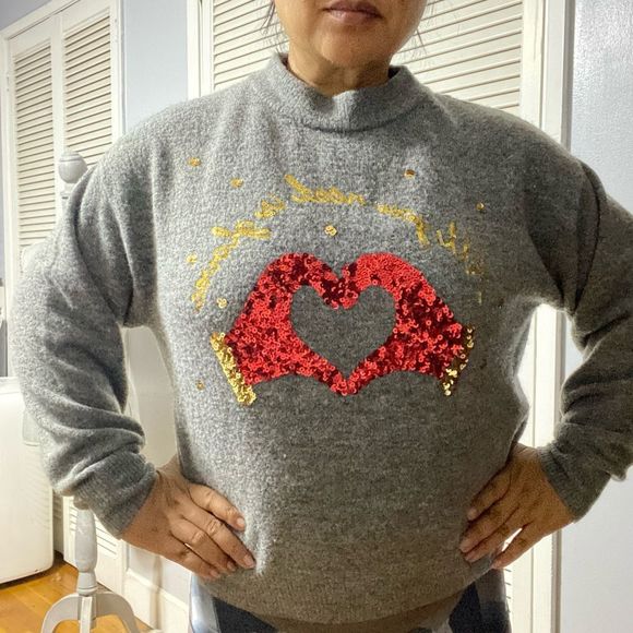 H&M holiday sweater hearts and bling preloved Small - Picture 2 of 7